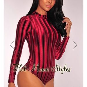 Sexy Santa 🎅 Wine sheer/velvet striped bodysuit